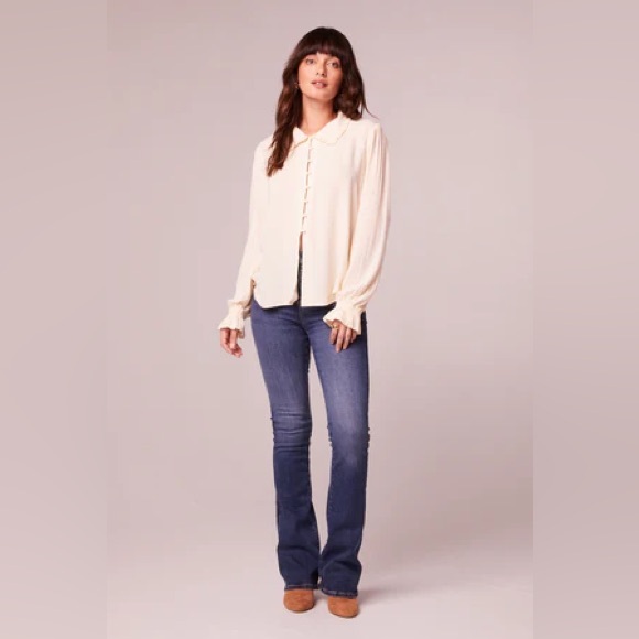NWT Band of The Free DENISE CREAM RUFFLE COLLAR TOP with Cuffed Sleeves - Picture 4 of 5